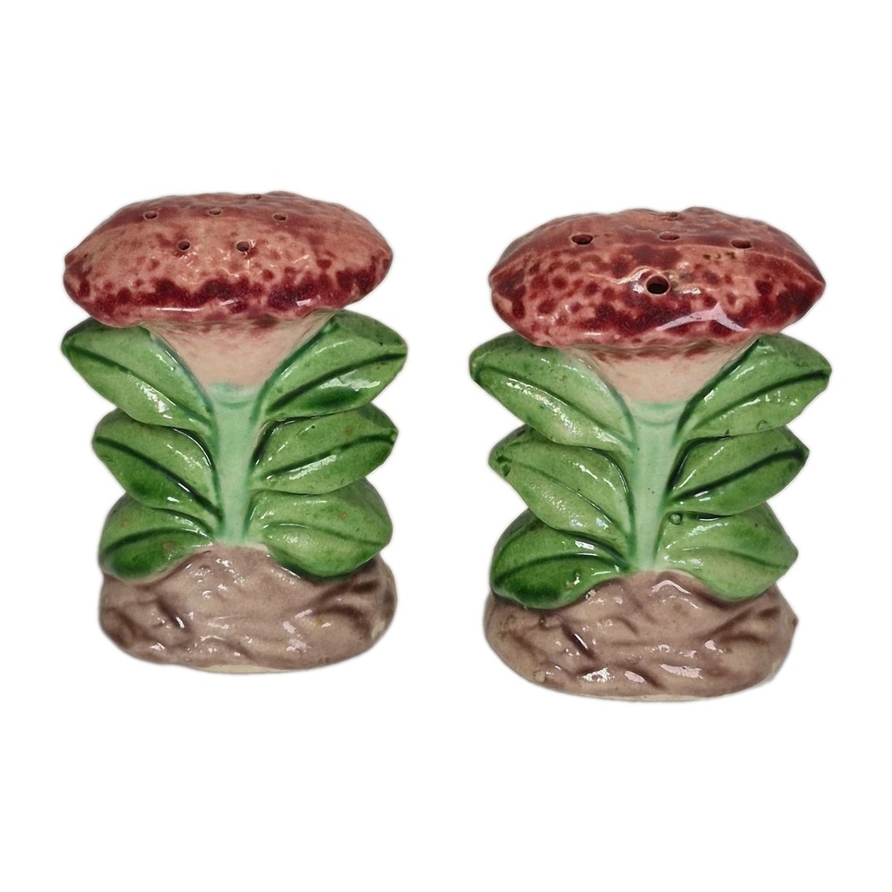 Vintage Ceramic Salt & Pepper Shaker Set Kitsch Japan Pink Flowers